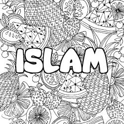 Coloriage pr&eacute;nom ISLAM - d&eacute;cor Mandala fruits