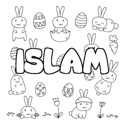 Coloriage pr&eacute;nom ISLAM - d&eacute;cor Paques