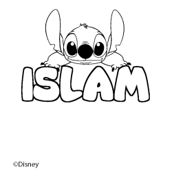 Coloriage pr&eacute;nom ISLAM - d&eacute;cor Stitch