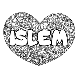 Coloriage pr&eacute;nom ISLEM - d&eacute;cor Mandala coeur
