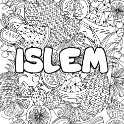 Coloriage pr&eacute;nom ISLEM - d&eacute;cor Mandala fruits
