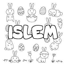 Coloriage pr&eacute;nom ISLEM - d&eacute;cor Paques