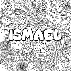 Coloriage pr&eacute;nom ISMAEL - d&eacute;cor Mandala fruits