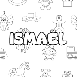 Coloriage pr&eacute;nom ISMA&Euml;L - d&eacute;cor Jouets