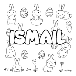 Coloriage prénom ISMAIL - décor Paques