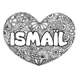 Coloriage pr&eacute;nom ISMA&Iuml;L - d&eacute;cor Mandala coeur