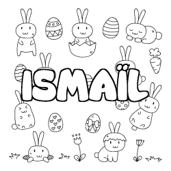 Coloriage pr&eacute;nom ISMA&Iuml;L - d&eacute;cor Paques