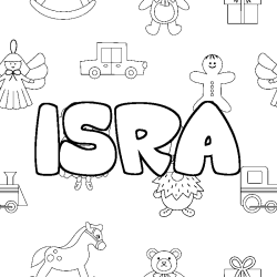 Coloriage pr&eacute;nom ISRA - d&eacute;cor Jouets