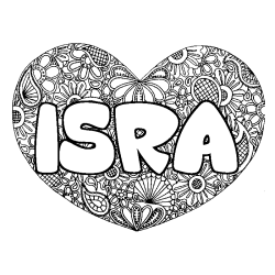 Coloriage prénom ISRA - décor Mandala coeur