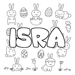 Coloriage pr&eacute;nom ISRA - d&eacute;cor Paques