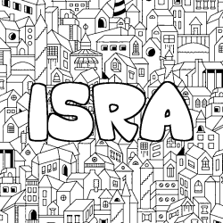 Coloriage pr&eacute;nom ISRA - d&eacute;cor Ville