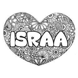 Coloriage prénom ISRAA - décor Mandala coeur