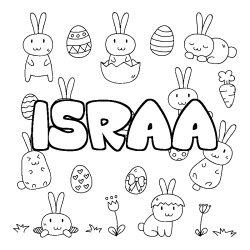 Coloriage prénom ISRAA - décor Paques