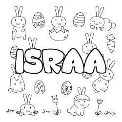 Coloriage pr&eacute;nom ISRAA - d&eacute;cor Paques