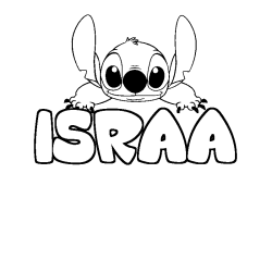 Coloriage prénom ISRAA - décor Stitch