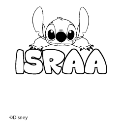 Coloriage pr&eacute;nom ISRAA - d&eacute;cor Stitch