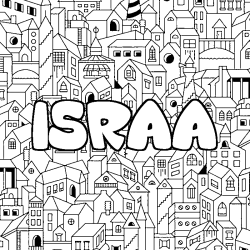 Coloriage pr&eacute;nom ISRAA - d&eacute;cor Ville