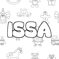 Coloriage prénom ISSA - décor Jouets