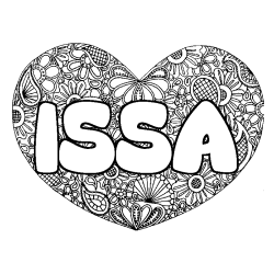 Coloriage prénom ISSA - décor Mandala coeur