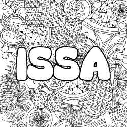 Coloriage prénom ISSA - décor Mandala fruits
