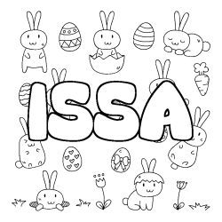 Coloriage prénom ISSA - décor Paques