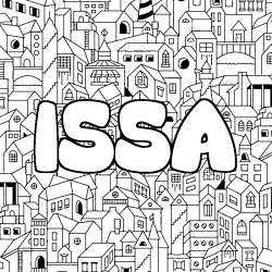 Coloriage pr&eacute;nom ISSA - d&eacute;cor Ville