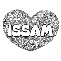 Coloriage prénom ISSAM - décor Mandala coeur