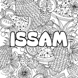 Coloriage prénom ISSAM - décor Mandala fruits
