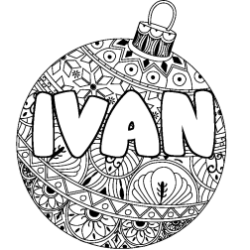 Coloriage pr&eacute;nom IVAN - d&eacute;cor Boule de No&euml;l