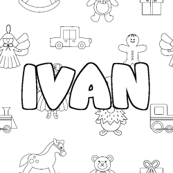 Coloriage pr&eacute;nom IVAN - d&eacute;cor Jouets