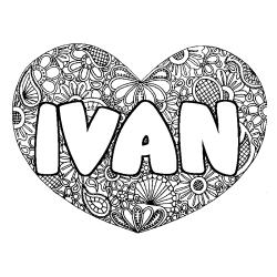 Coloriage pr&eacute;nom IVAN - d&eacute;cor Mandala coeur