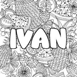 Coloriage pr&eacute;nom IVAN - d&eacute;cor Mandala fruits