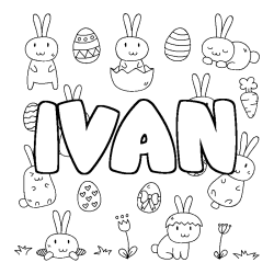 Coloriage pr&eacute;nom IVAN - d&eacute;cor Paques