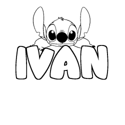 Coloriage prénom IVAN - décor Stitch