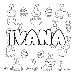 Coloriage prénom IVANA - décor Paques