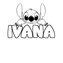 Coloriage prénom IVANA - décor Stitch