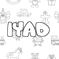 Coloriage pr&eacute;nom IYAD - d&eacute;cor Jouets
