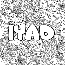 Coloriage prénom IYAD - décor Mandala fruits