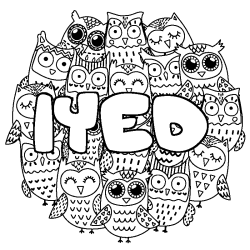 Coloriage pr&eacute;nom IYED - d&eacute;cor Chouettes