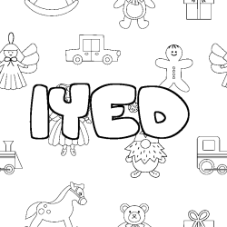 Coloriage pr&eacute;nom IYED - d&eacute;cor Jouets