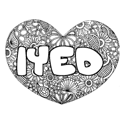 Coloriage pr&eacute;nom IYED - d&eacute;cor Mandala coeur