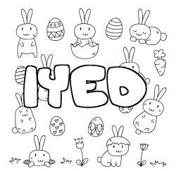 Coloriage pr&eacute;nom IYED - d&eacute;cor Paques