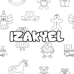 Coloriage prénom IZAKYEL - décor Jouets