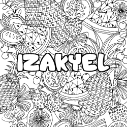 Coloriage prénom IZAKYEL - décor Mandala fruits