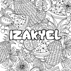 Coloriage pr&eacute;nom IZAKYEL - d&eacute;cor Mandala fruits