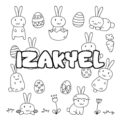 Coloriage pr&eacute;nom IZAKYEL - d&eacute;cor Paques
