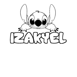 Coloriage prénom IZAKYEL - décor Stitch