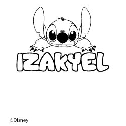 Coloriage pr&eacute;nom IZAKYEL - d&eacute;cor Stitch