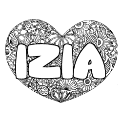 Coloriage prénom IZIA - décor Mandala coeur