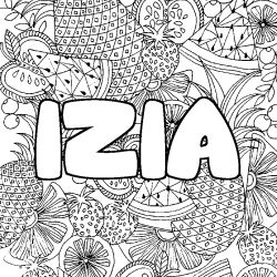 Coloriage prénom IZIA - décor Mandala fruits
